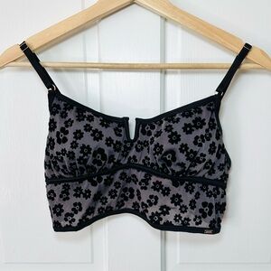 Victoria's Secret PINK Flocked Mesh Bralette Floral Black Gray Size M